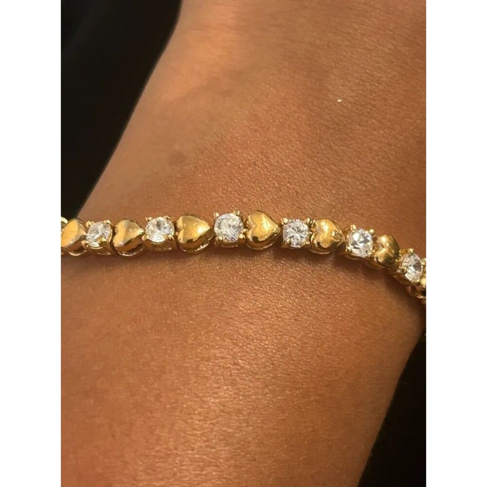 Roman Gold-Tone Heart & Clear Rhinestone Bracelet